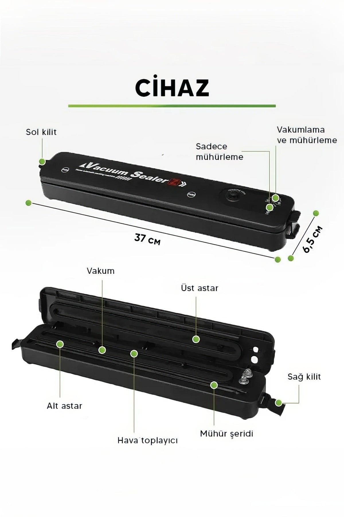 Vacuum Sealer Gıda Mühürleme Vakum Makinesi- Yiyecek Tazeliği Koruma Ev Ve Restoran- 10 Adet Poşet Hediyeli
