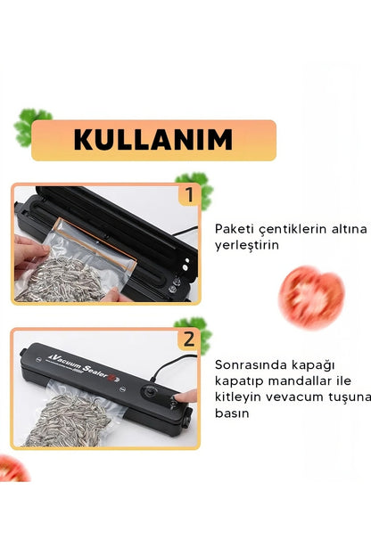 Vacuum Sealer Gıda Mühürleme Vakum Makinesi- Yiyecek Tazeliği Koruma Ev Ve Restoran- 10 Adet Poşet Hediyeli