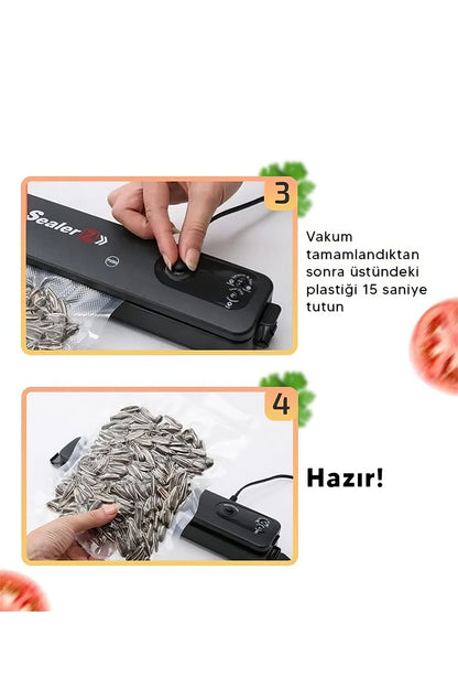 Vacuum Sealer Gıda Mühürleme Vakum Makinesi- Yiyecek Tazeliği Koruma Ev Ve Restoran- 10 Adet Poşet Hediyeli