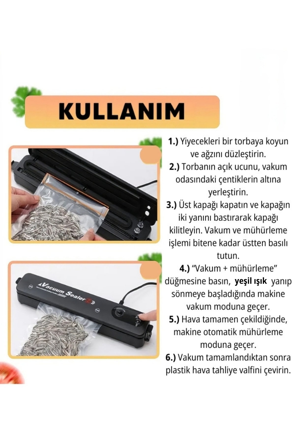 Vacuum Sealer Gıda Mühürleme Vakum Makinesi- Yiyecek Tazeliği Koruma Ev Ve Restoran- 10 Adet Poşet Hediyeli