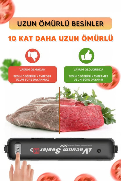 Vacuum Sealer Gıda Mühürleme Vakum Makinesi- Yiyecek Tazeliği Koruma Ev Ve Restoran- 10 Adet Poşet Hediyeli